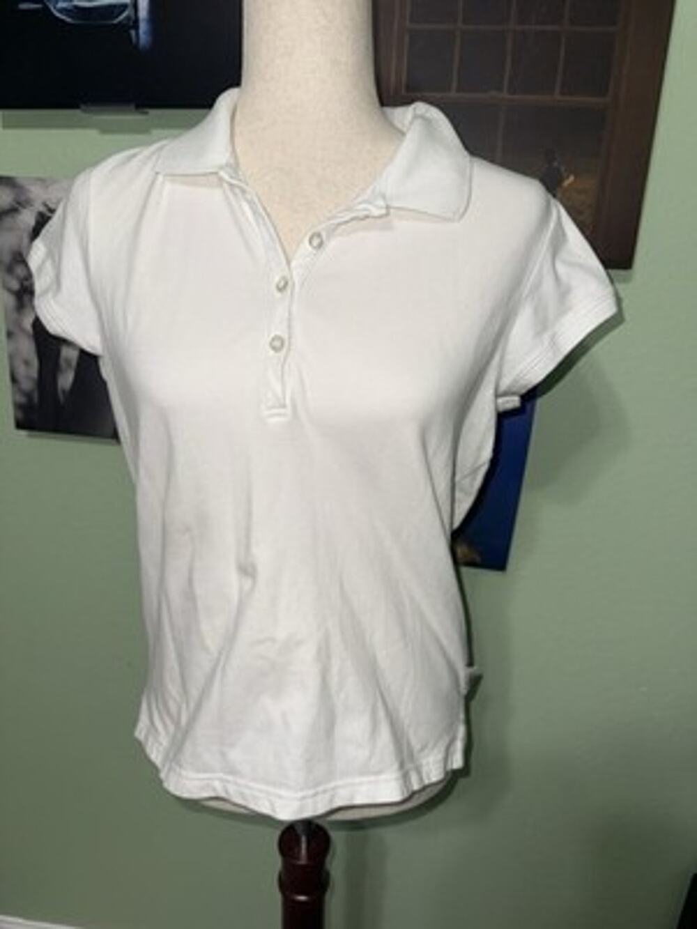 Guess Jeans Womens XL White Short Sleeve Collared Polo Shirt Stretch Cotton